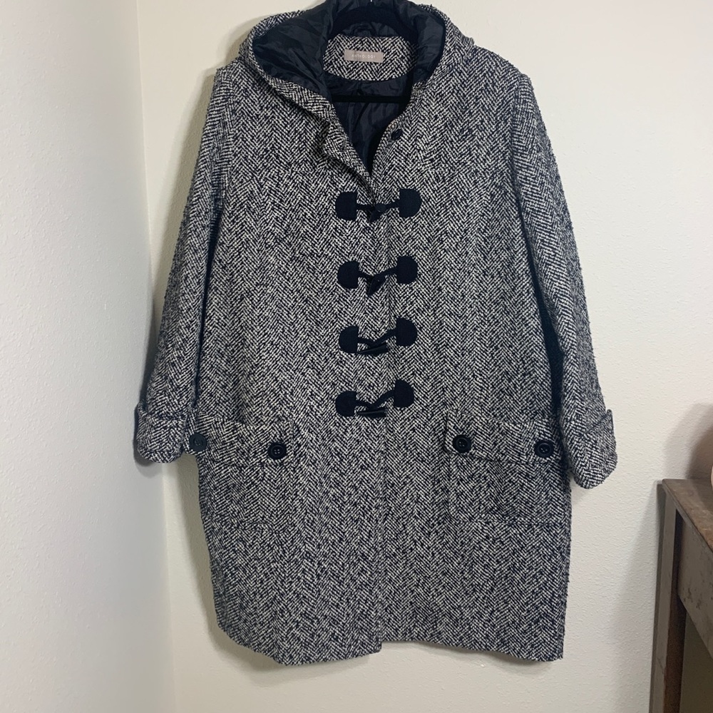 Vintage Oversized Black/White Hooded Toggle Coat